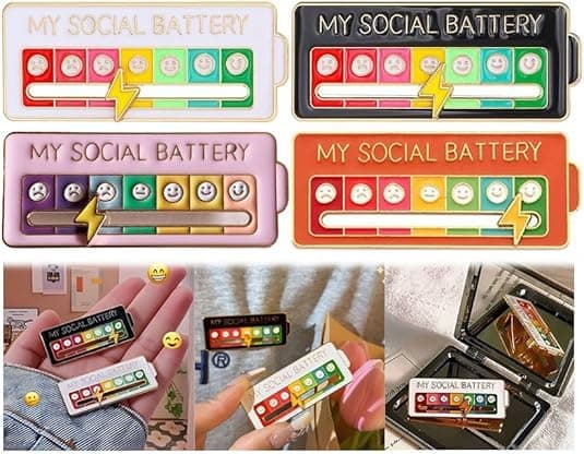 4 st MIN SOCIALA BATTERI, Rolig Social Stämningsbrosch för 7 Dagar, Brosch Rolig Social Batteribrosch Märke Stämningsbrosch Söt