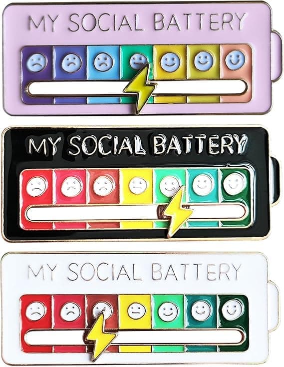 3 st MIN SOCIALA BATTERI, Rolig Social Humör Broschnål för 7 Dagar, Nål Rolig Social Batteri Brosch Märke Humör Nål Märke Söt