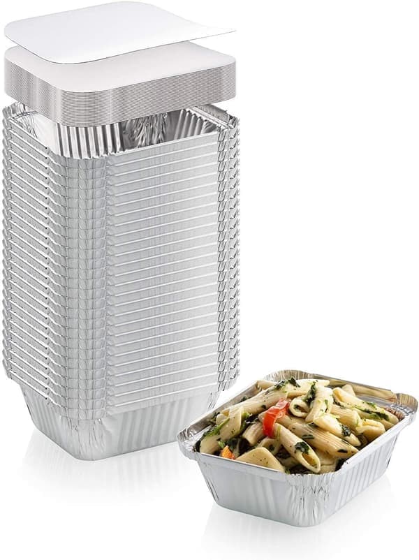 Förpackning med 50 Aluminium Engångsfolie Matbehållare med Lock, Šteranvändbara Takeaway-behållare, Perfekt för Matlagning och Matförvaring,