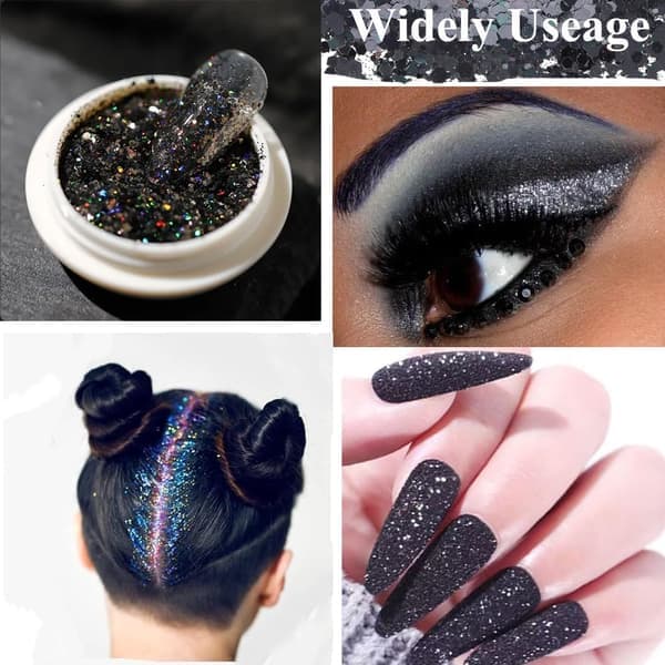 1 lådor svarta nagelstrass med fina glitterkit, olika former nagelstenar med S4-S16 flatback runda st