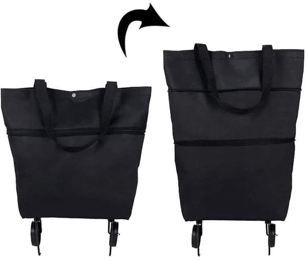 Hopfällbar Shoppingvagn, Hopfällbar Tvåstegs Dragkedja Hopfällbar Shoppingväska Med Hjul Hopfällbar Shoppingvagn För Frukt, Grönsaker,
