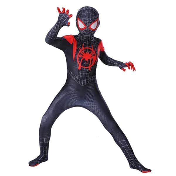 Barn Miles Morales Dräkt Spiderman Cosplay Jumpsuit svart