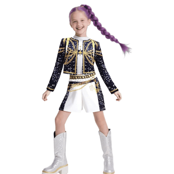 Flickor Barn Demon Costume Hunters Cosplay Kostym Halloween Topp Byxor Komplett Set Outfit-FS-
