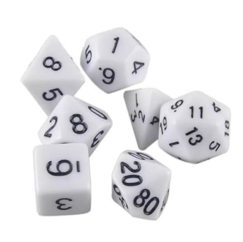 7-pack tärningar till Dungeons and Dragons och andra spel (Vit)