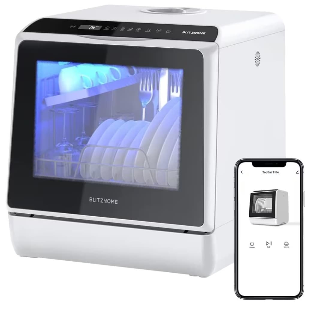 BlitzHome APP Mini Dubbel vatteninloppsdiskmaskin Bordsdiskmaskin Diskmaskin