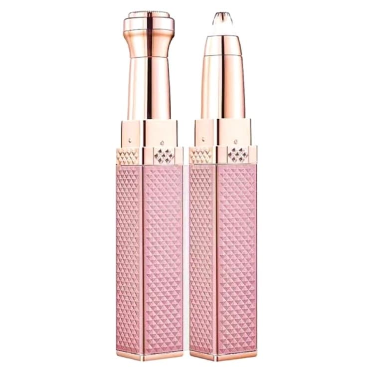 2-i-1 Rakapparat Trimmer Ögonbryn Ansikte Hårborttagare Läppstiftform LED-ljus Rose Gold