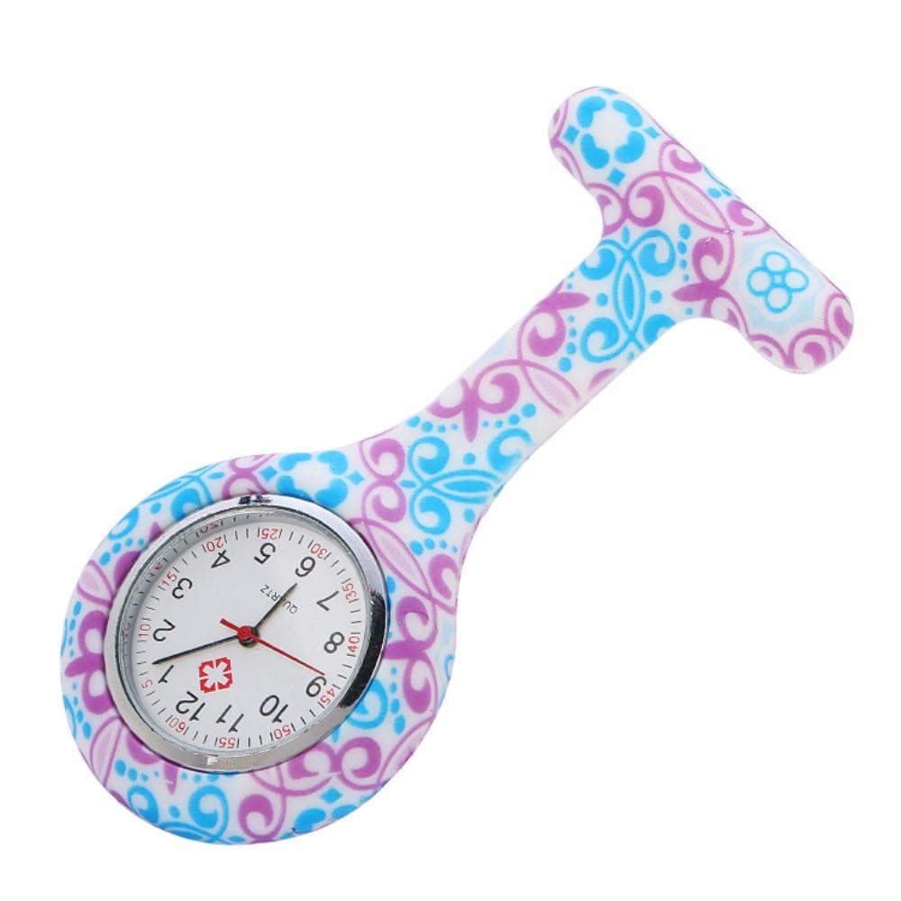 Klocka Brosch Läkare Sjuksköterska Fickur - Floral Pattern