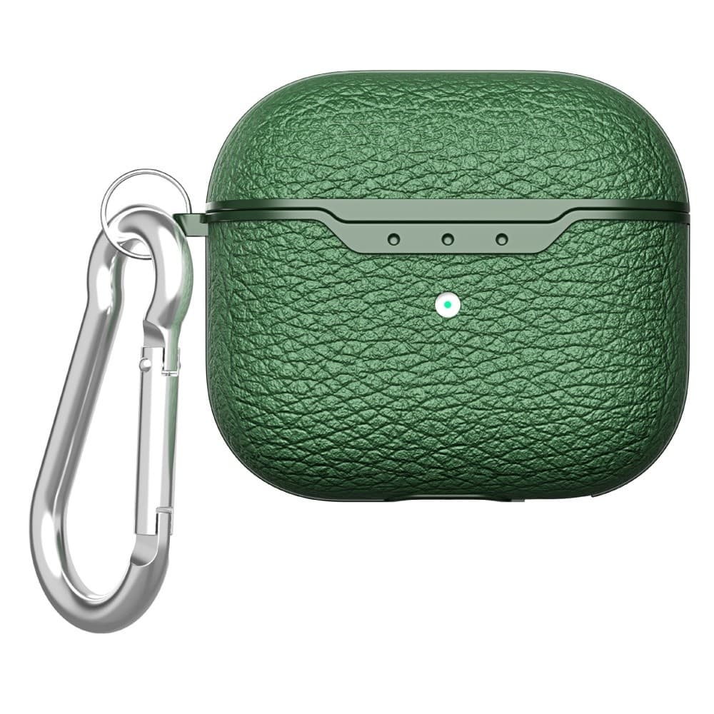 SKALO AirPods 4 Litchi Fodral med Karbinhake - Grön