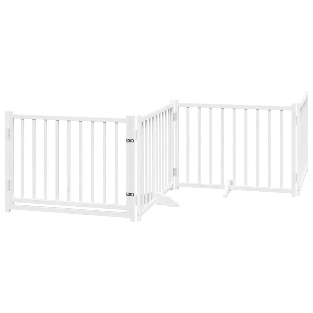 vidaXL Hundgrind med dörr vikbar 4 paneler vit 320 cm massivt granträ
