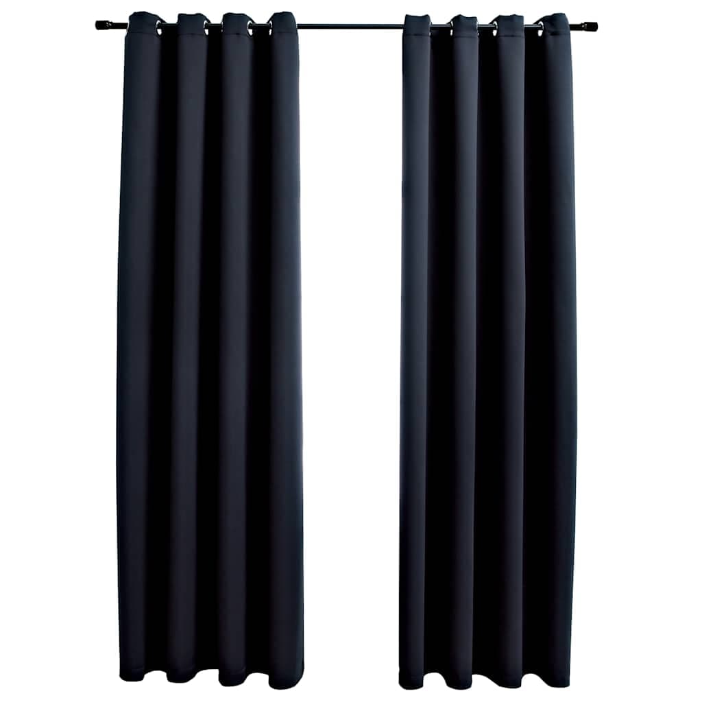 vidaXL Mörkläggningsgardiner med metallringar 2 st svart 140x225 cm