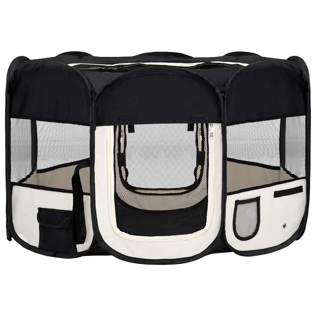 vidaXL Hopfällbar hundhage med väska svart 125x125x61 cm