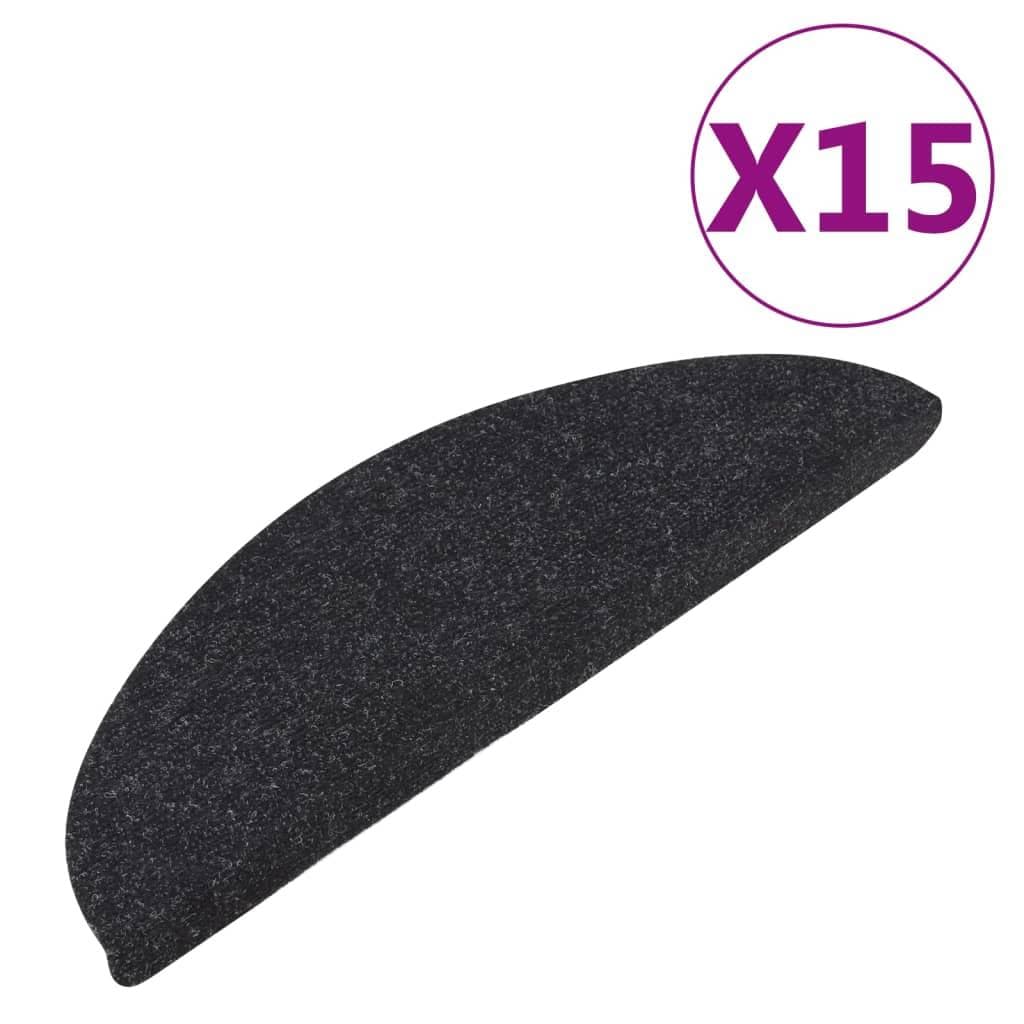vidaXL Trappstegsmattor självhäftande 15 st 65x22,5x3,5 cm antracit