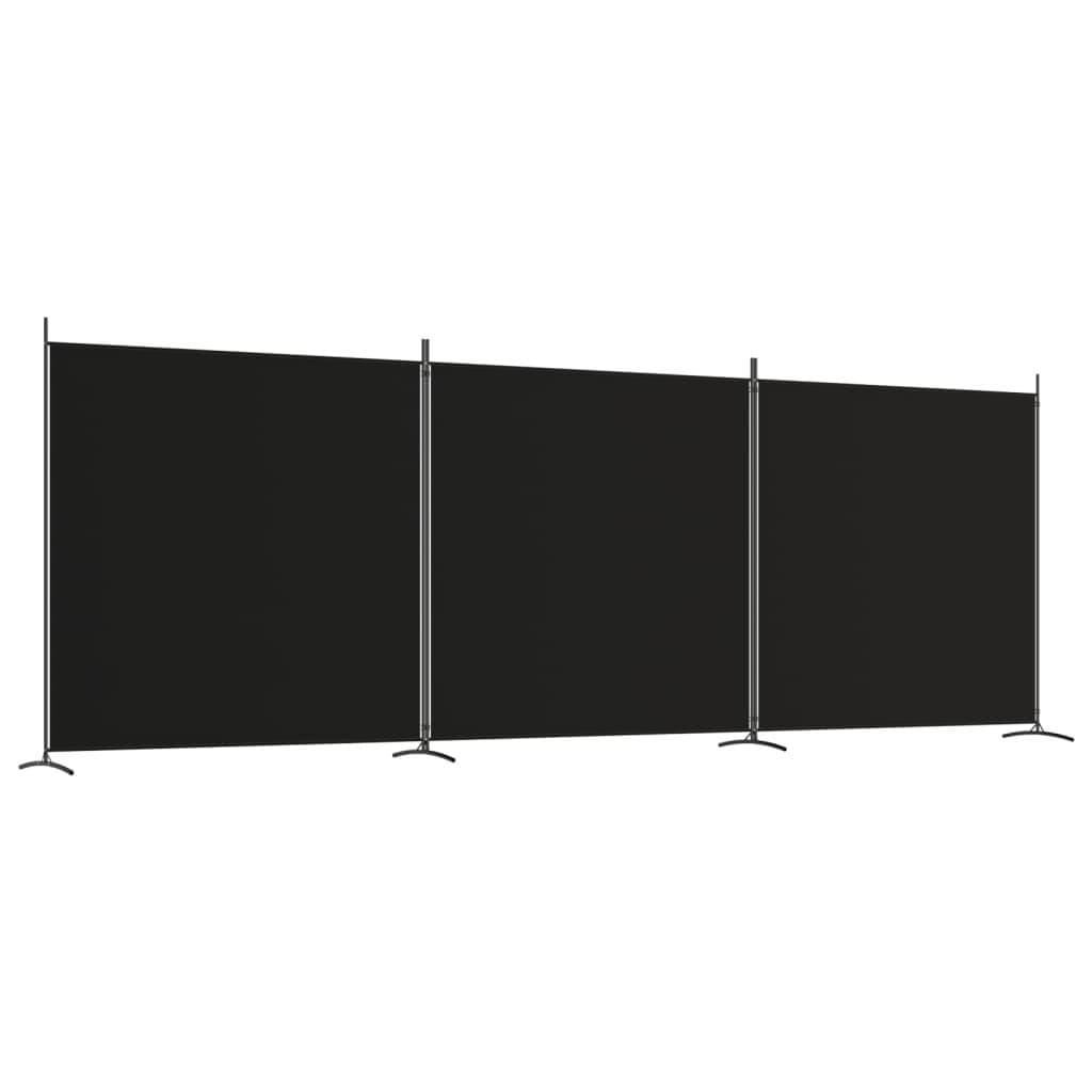 vidaXL Rumsavdelare 3 paneler svart 525x180 cm tyg