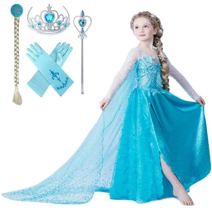 Elsa princess klänning + 4 extra tilbehör
