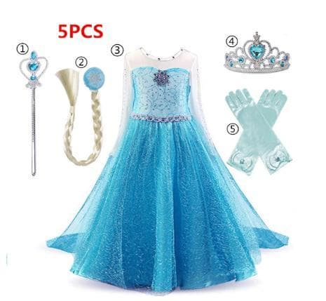 Elsa princess klänning + 4 extra tilbehör