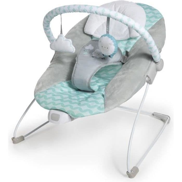 INGENUITY Babysitter Moln, Lugnande Vibrationer, Aktivitetsbåge med 2 Mjukisdjur, Avtagbart Nackstöd