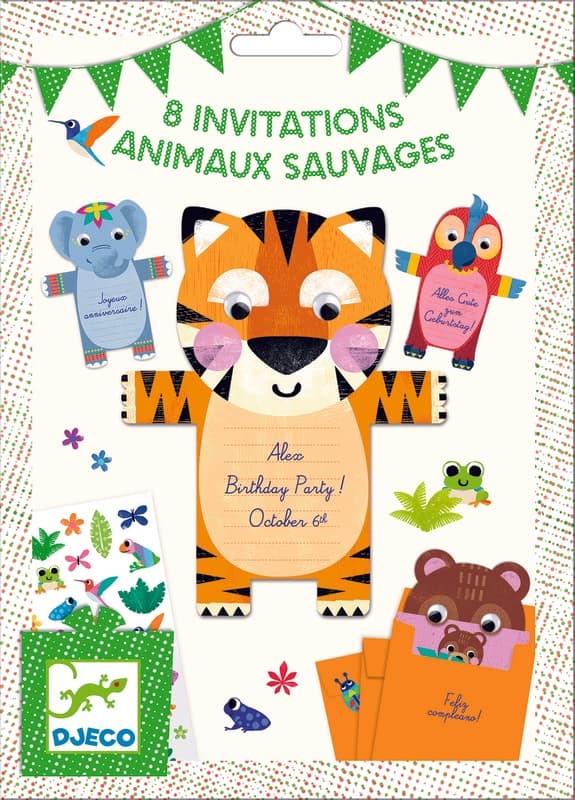 Inbjudningskort för Barn, Wild animals invitation cards - Djeco