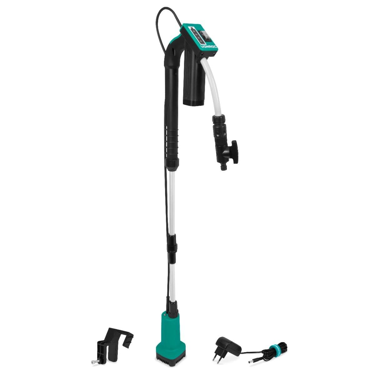 VONROC Batteridriven Dränkbar Pump för Regnvattenstunnor – 50W, 1500 l/h, 12V, Teleskopiskt Rör & Torrkörningsskydd