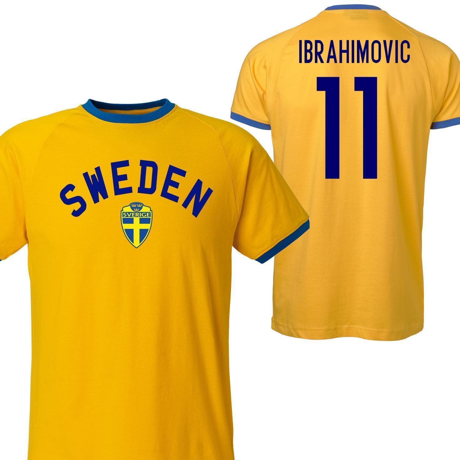 Sverige T-shirt in gul blå - Ibrahimovic 11 på ryggan Sweden retro fotbollströja