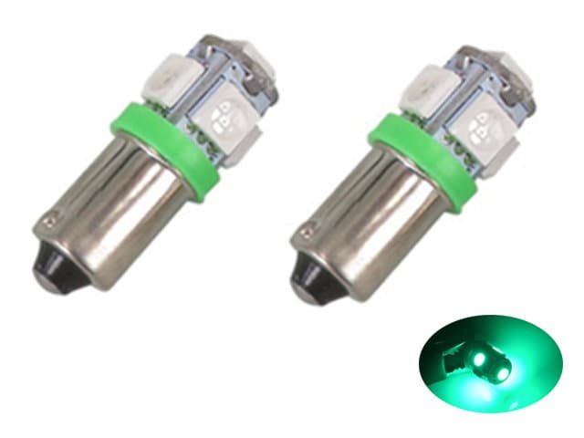 BA9S grön Led med 5st SMD5050 chip 2-pack T4W styling