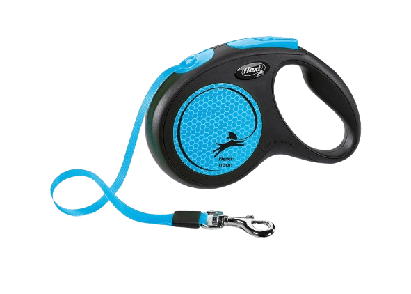 Rullkoppel New Neon Tape, 5m, M, max 25kg, Neonblå - Hund - Halsband - Flexi - ZOO.se