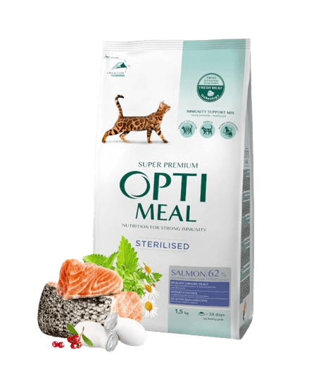 Complete dry pet food for sterilised cats - Salmon, 4 kg - Katt - Kattfoder & kattmat - Torrfoder till katt - Optimeal - ZOO.se