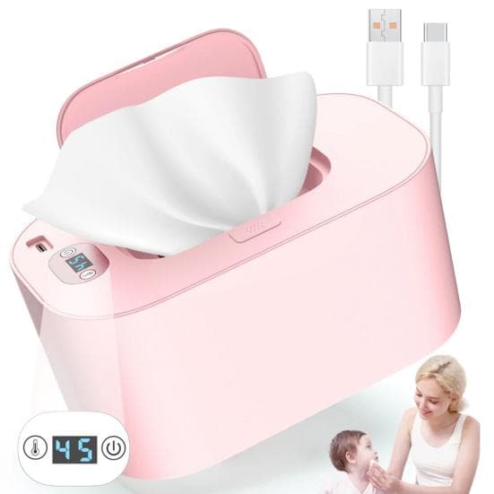 Babyservettsvärmare Bärbar Våtservettsvärmare med LED-display Justerbar Värmedispenser för Babyservetter Hemma Resa Bil Användning vit