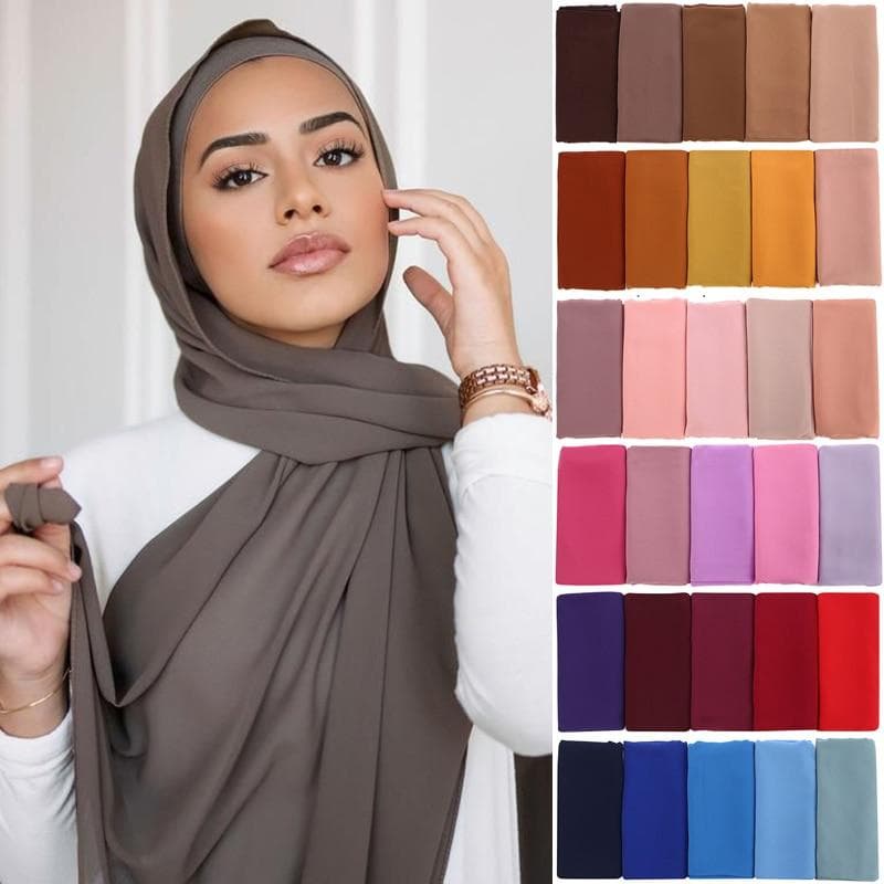 Enfärgad chiffongscarf Hijab Pannband Kvinnlig Islamisk Head Cover Wrap för Kvinnor Muslim Jersey Hijabs Hår Scarfar Headscarf
