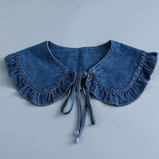 Falsk Krage Enfärgad Volangkant Snörning Falsk Krage Klänningsskjortkrage Insats Avtagbar Denim Falsk Krage cm