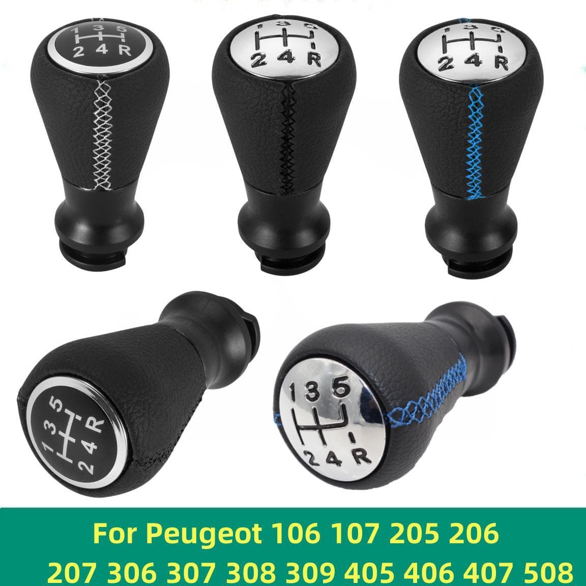 Läder Växelspaksknopp för Peugeot 106 107 205 206 207 306 307 308 309 405 406 407 508 605 Citroen C1 C3 C4