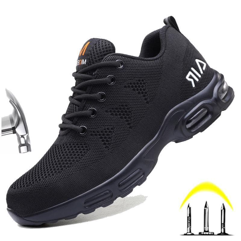 Nya skyddsskor för män Anti-smash Anti-punktering Arbetsskor Andas Lätta arbetssneakers oförstörbara konstruktionsstövlar cm svart