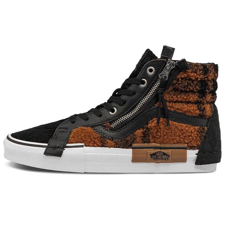 Vans Sk8 Keps Patchwork Dekonstruerad Lammull Tiger Ränder Sport Höga Skateboardskor Unisex skateboardskor Svart Brun VN0A3WM1ABF cm