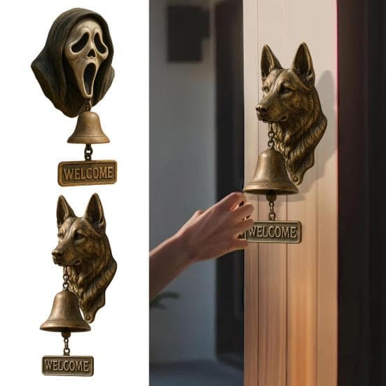 Schäferhund Välkomstklocka Väggmonterad Skrikande Spöke Dörrklocka Retro Hund Dörrklocka med Välkomstskylt för Veranda Trädgårdsdörr