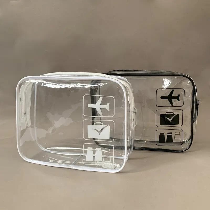 TSA-godkänd genomskinlig necessär i kvartsstorlek - Transparent sminkväska för flygresor. Högkvalitativ läckagesäker design. svart