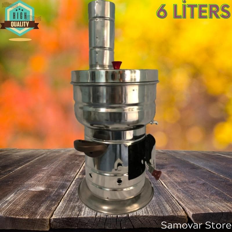 Samovar te varmare stål teservs turkisk samovar camping samovar på trä