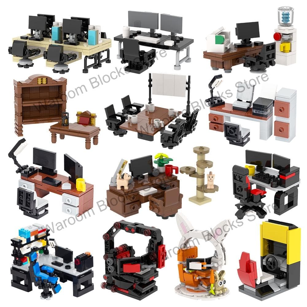 MOC City Bricks Datorbord Möbler Spelkontor Kompatibla Figurer Byggklossar Kreativa Leksaker För Barn Vuxna Gåva