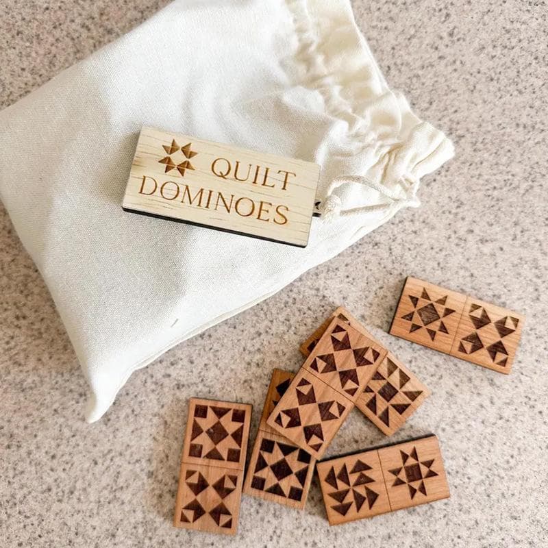 28 brickor Quiltblock Domino Set, Trä Lasergraverat Dominospel För Vuxna, 28-delat Körsbärsträ Domino Set beige