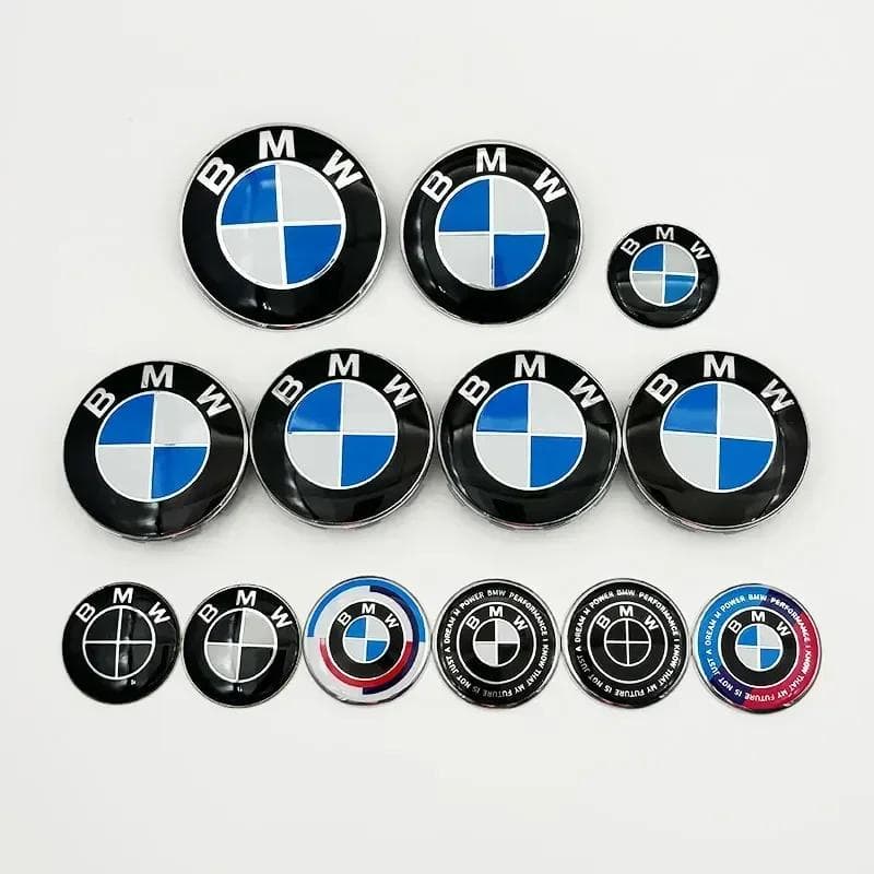 7 st för BMW set emblem 56 mm 68 mm bilfälgscenterkåpor 82 mm bil frontkåpa emblem 74 mm baklucka logo 45 mm rattdekal