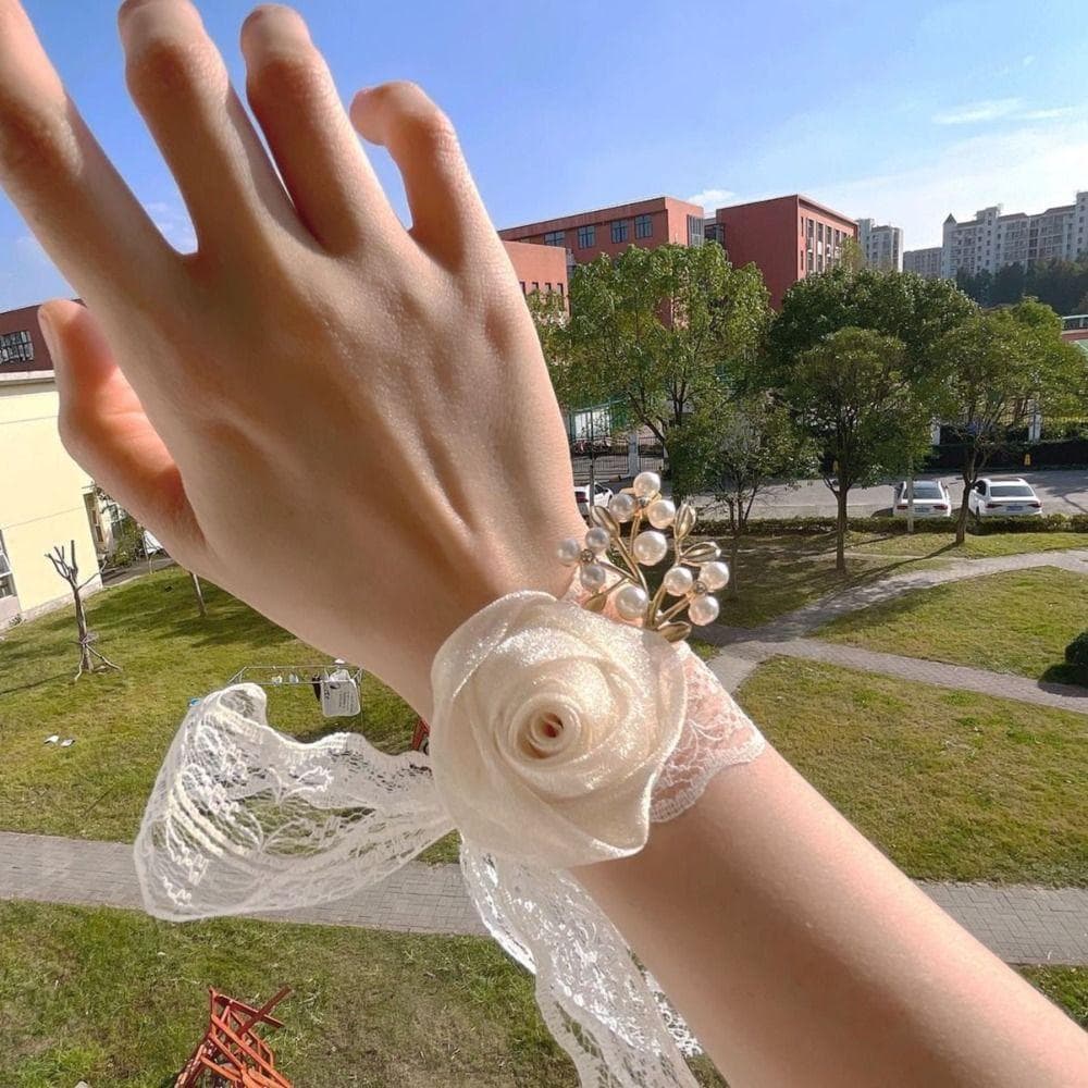 Kristall Silkesband Armband Brud Handblomma Brudtärna Blommig Handledsblomma Bröllop Handledsblomma cm