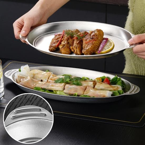 Rostfritt stål Rektangulär Rostpanna med Handtag Oval Grillad Fiskpanna Multifunktionell Bakform för Grillad Fisk Kalkon Lasagne