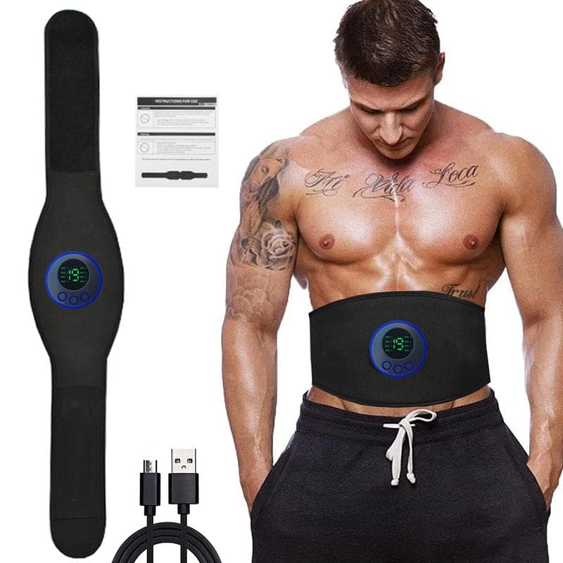 Vibrationskroppsslimningsbälte Elektronisk magmuskelstimulator Toner Smart Sport Fitnessbälte Massager Ryggmidjestöd svart