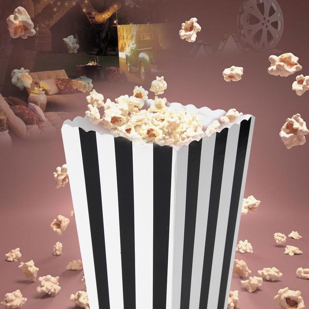 10 st Popcornlådor Färgglada Chevronränder Styv Papperslåda Pop Corn Godis Sanck Favoritpåsar Bröllop Födelsedagsfest Dekoration blå