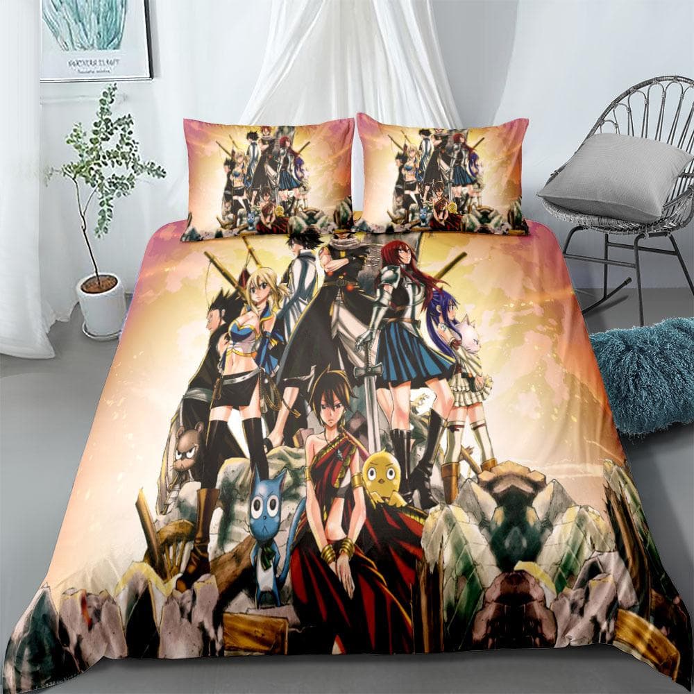 Anime Fairy Tails Barnsängset King Queen Dubbel Full Twin Enkel Storlek igelkott Sänglinneset