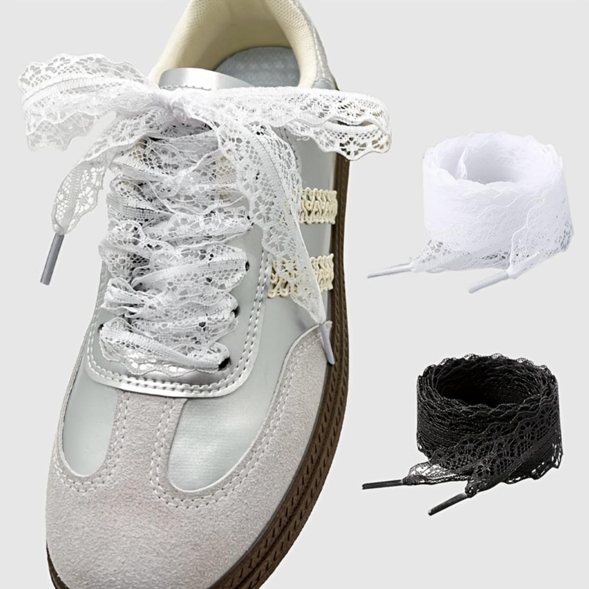 Eleganta snörskor med geometriskt hålmönster, lättviktig polyester, stickat tyg, med gör-det-själv-modeaccessoarer, lämpliga för sneakers