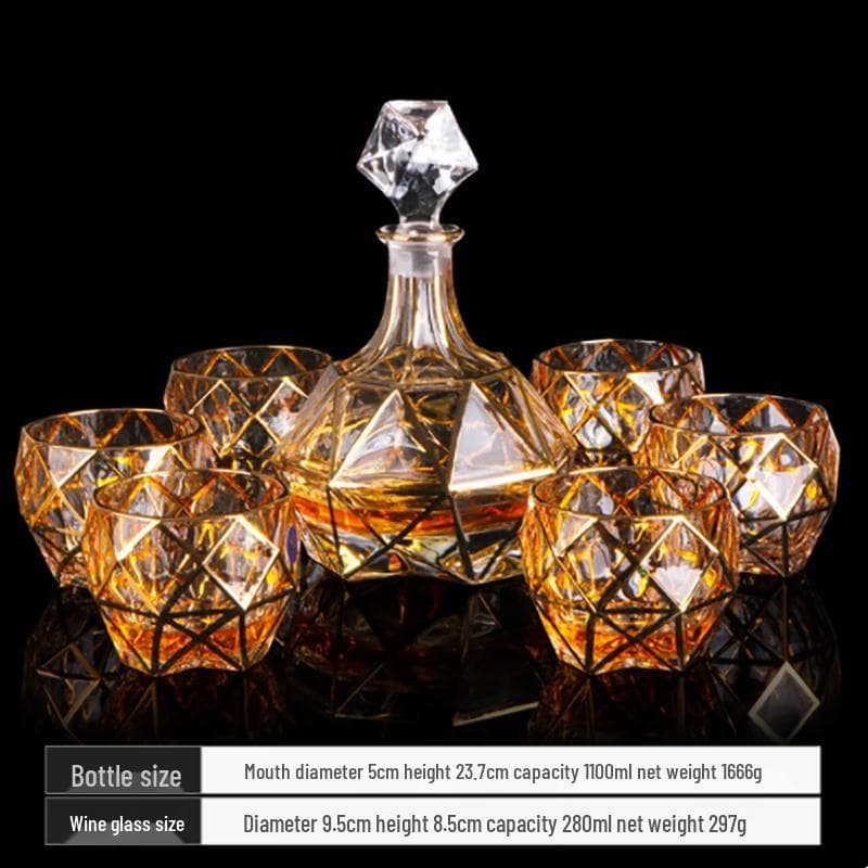 Flavinmci Diamant Guld Kristall Whiskeykaraff Set