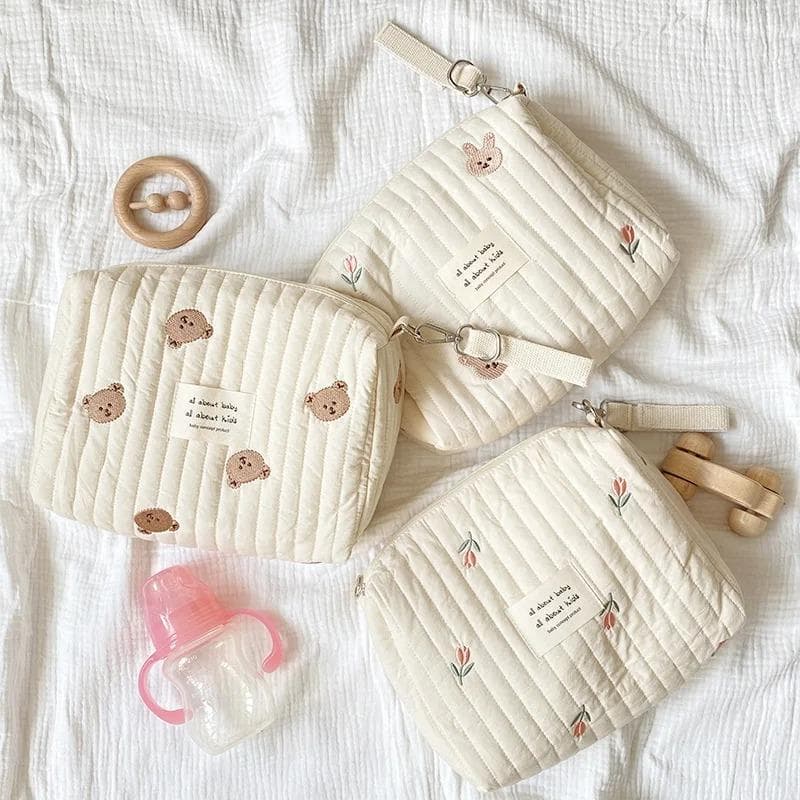 Ny Mammaväska Söt tryck broderi Mammaväska Dragkedja Nyfödd Babyblöjväska Blöjepåse Resevagn Förvaringsväskor cm beige