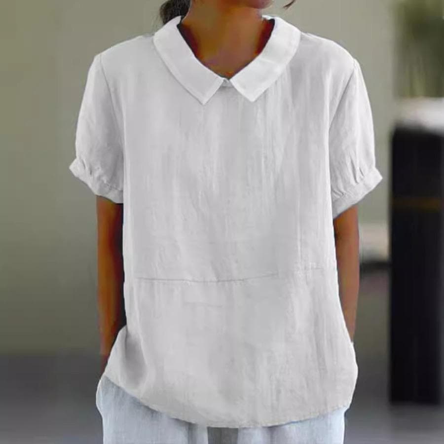 Dam Casual Peter Pan Collar Blus Sommar Lös bomullsblus Linne Toppar Enfärgad Kortärmad Casual Damskjorta som andas cm ljusblå färg