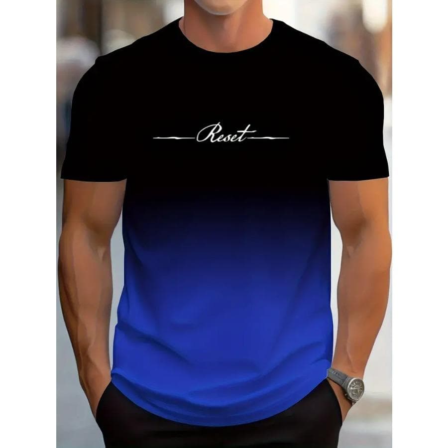 Gradient rundhalsad kortärmad T-shirt med alfabetstryck Fritidskläder för män och tonåringar Semesterorter vår/sommar/höst cm grå