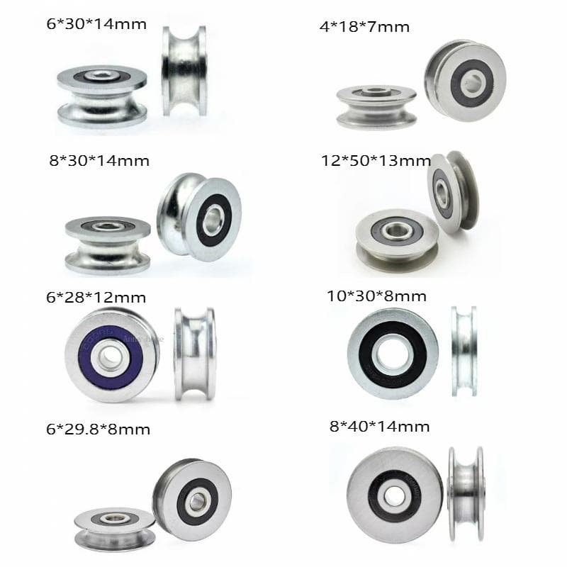 U-spårade lagerhjul i 8 storlekar (418/628/629.3/630/830/840/1030/1250mm), Icke-standardiserade styrhjul för vajerlyft & spår