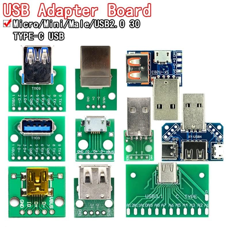 5 ST USB-hankontakt / MINI MICRO USB till DIP-adapter honkontakt 2.54-kontakt B Typ-C USB2.0 3.0 hona PCB-omvandlare
